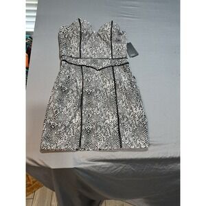 Guess Tulip Dress Size 8 Jet Black Ivory Python Snake Print Strapless Women New